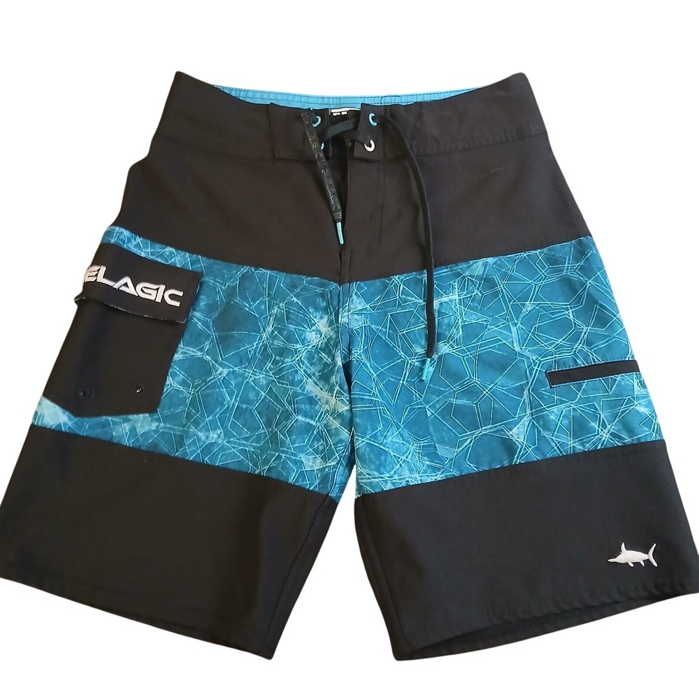 Pelagic Ridgemont Boardshorts Black‎ Blue Print  Size Youth 27 26x9 #511C
